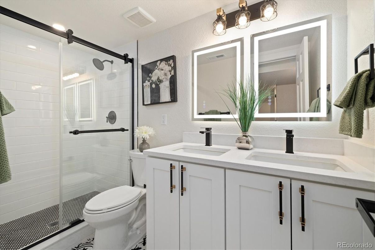 Bathroom, Dual Sink Vanities, Glass Shower, Interior
