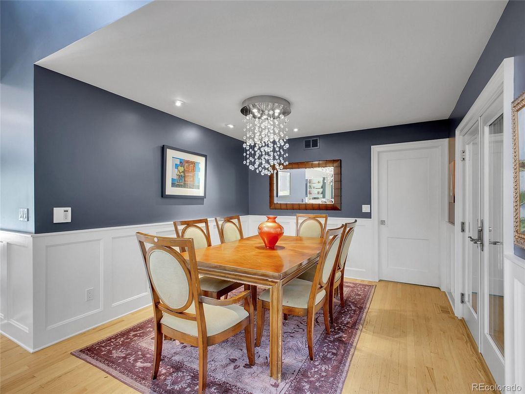 Chandelier, Dining room, Interior, Recessed Lighting, Wood Texture Flooring