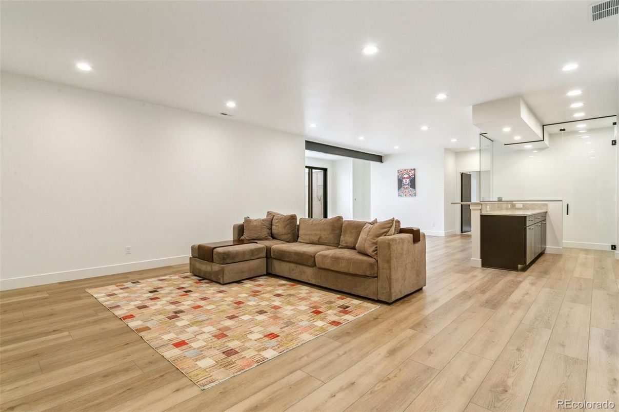 Interior, Kitchen, Living room, Recessed Lighting, Wood Texture Flooring