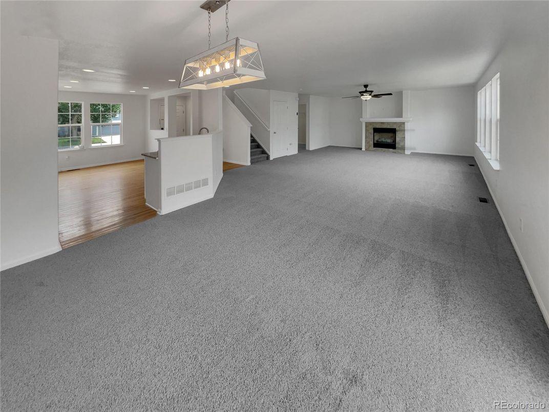 Empty room, Fireplace, Interior, Pendant Lights, Recessed Lighting