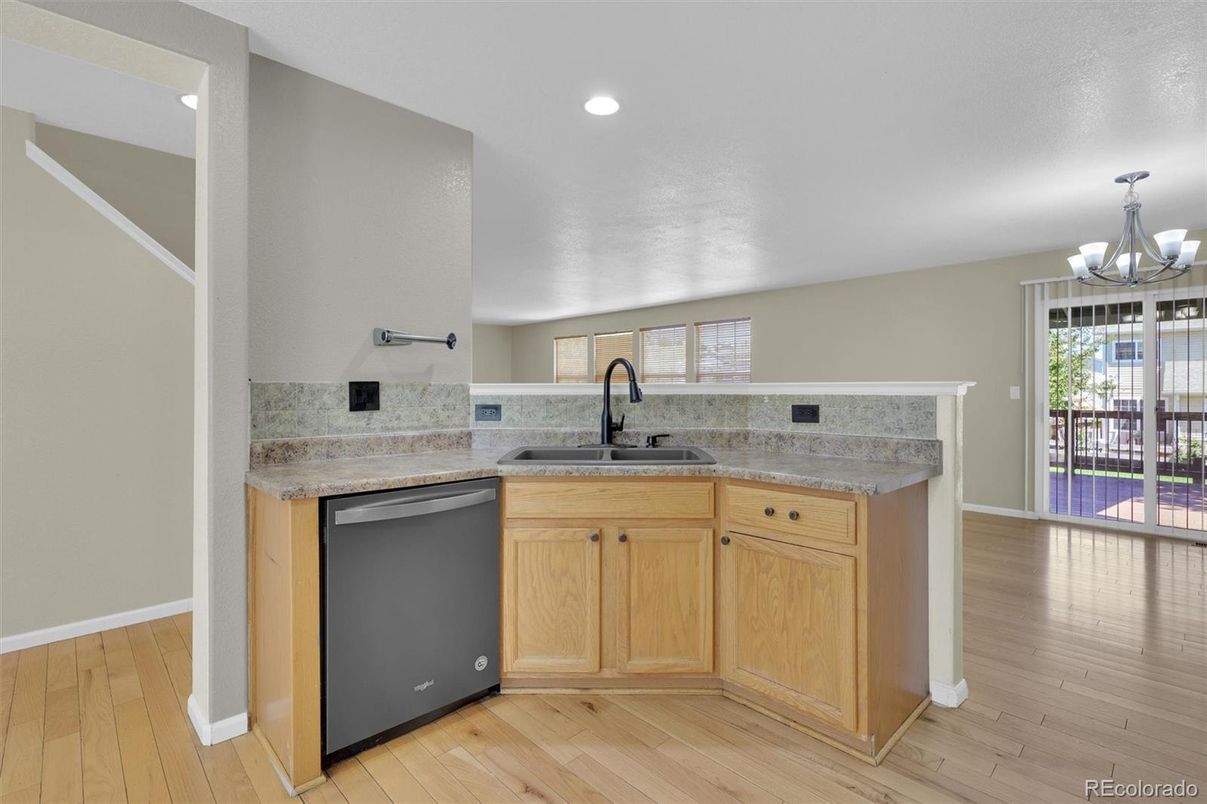 Chandelier, Interior, Kitchen, Recessed Lighting, Wood Texture Flooring
