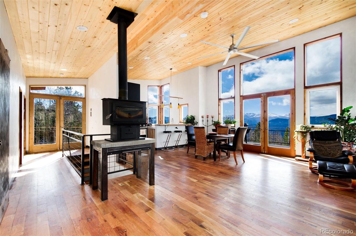 Dining room, Interior, Recessed Lighting, Wooden Ceilings, Wood Texture Flooring