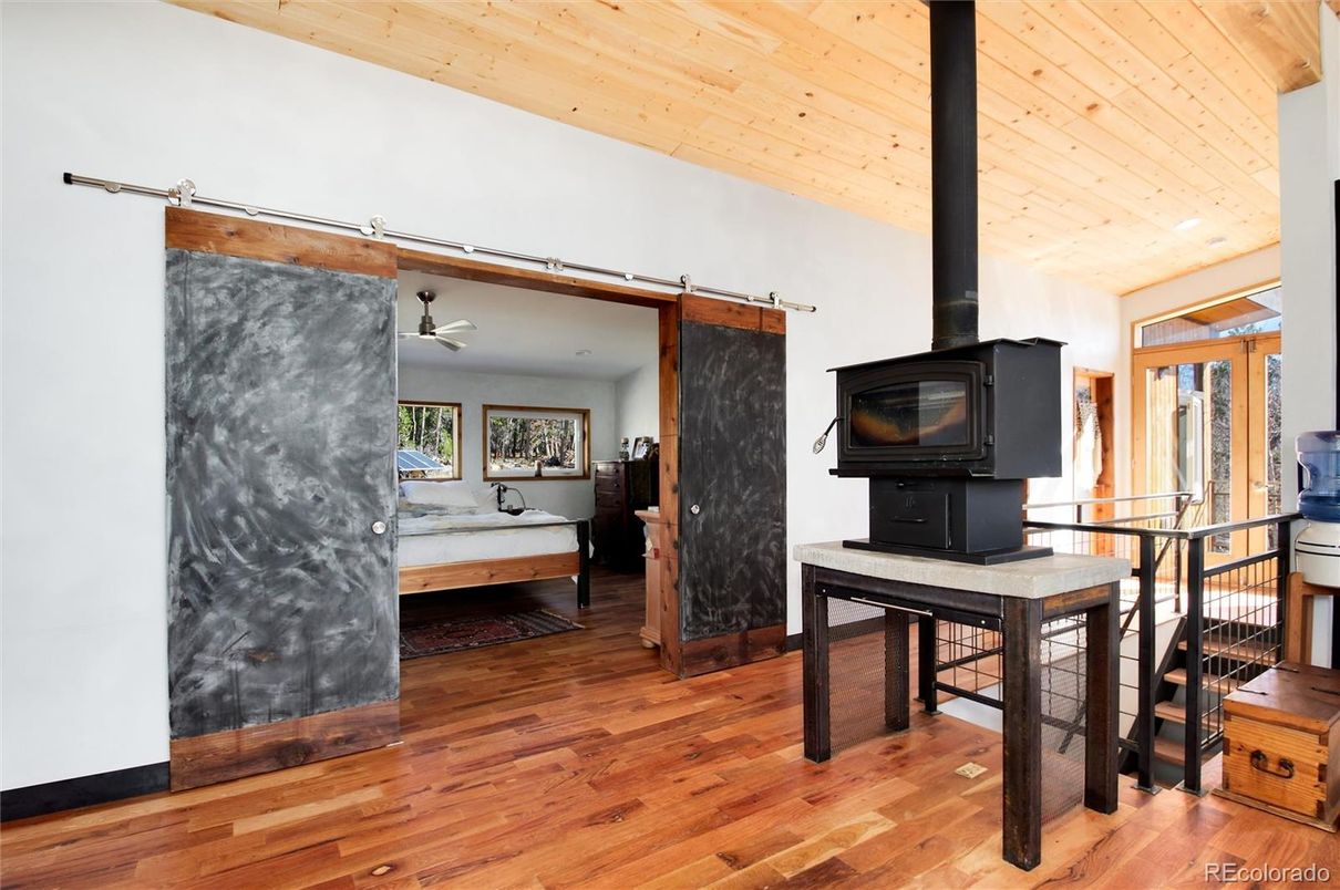 Fireplace, Interior, Recessed Lighting, Wooden Ceilings, Wood Texture Flooring
