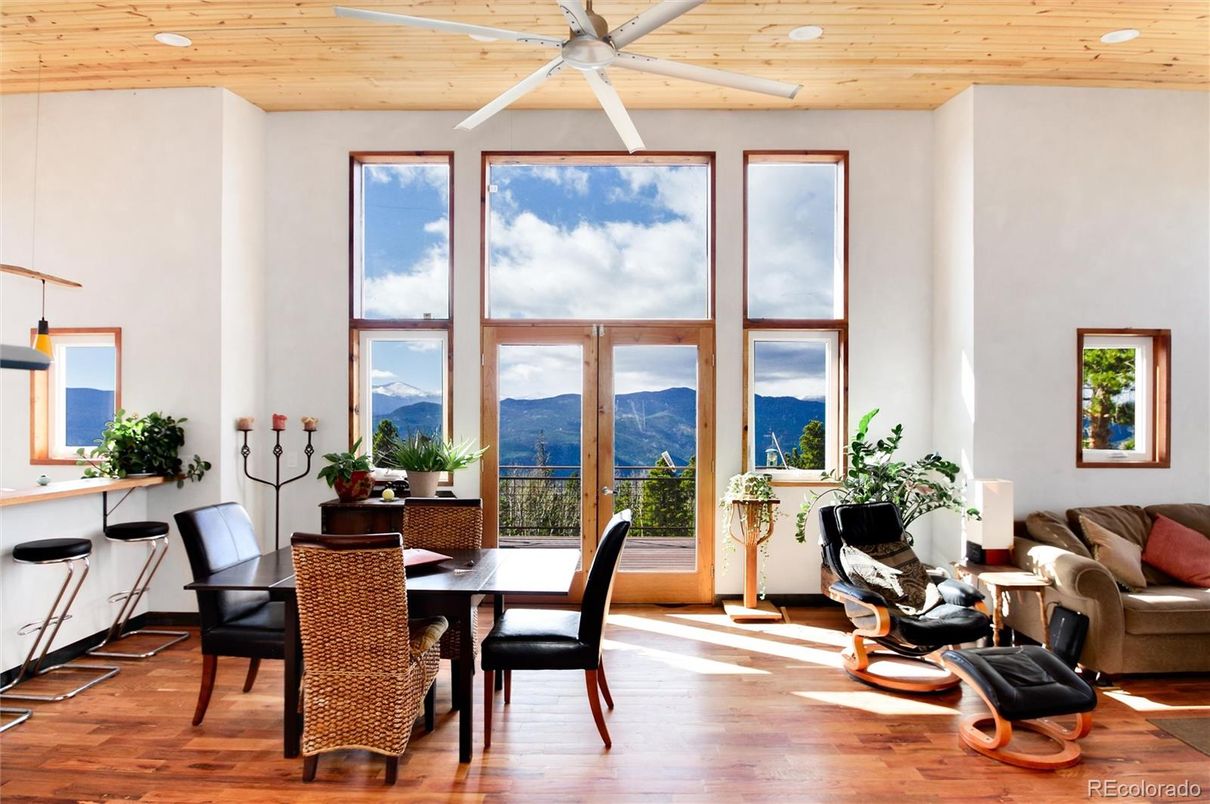 Dining room, Interior, Recessed Lighting, Wooden Ceilings, Wood Texture Flooring