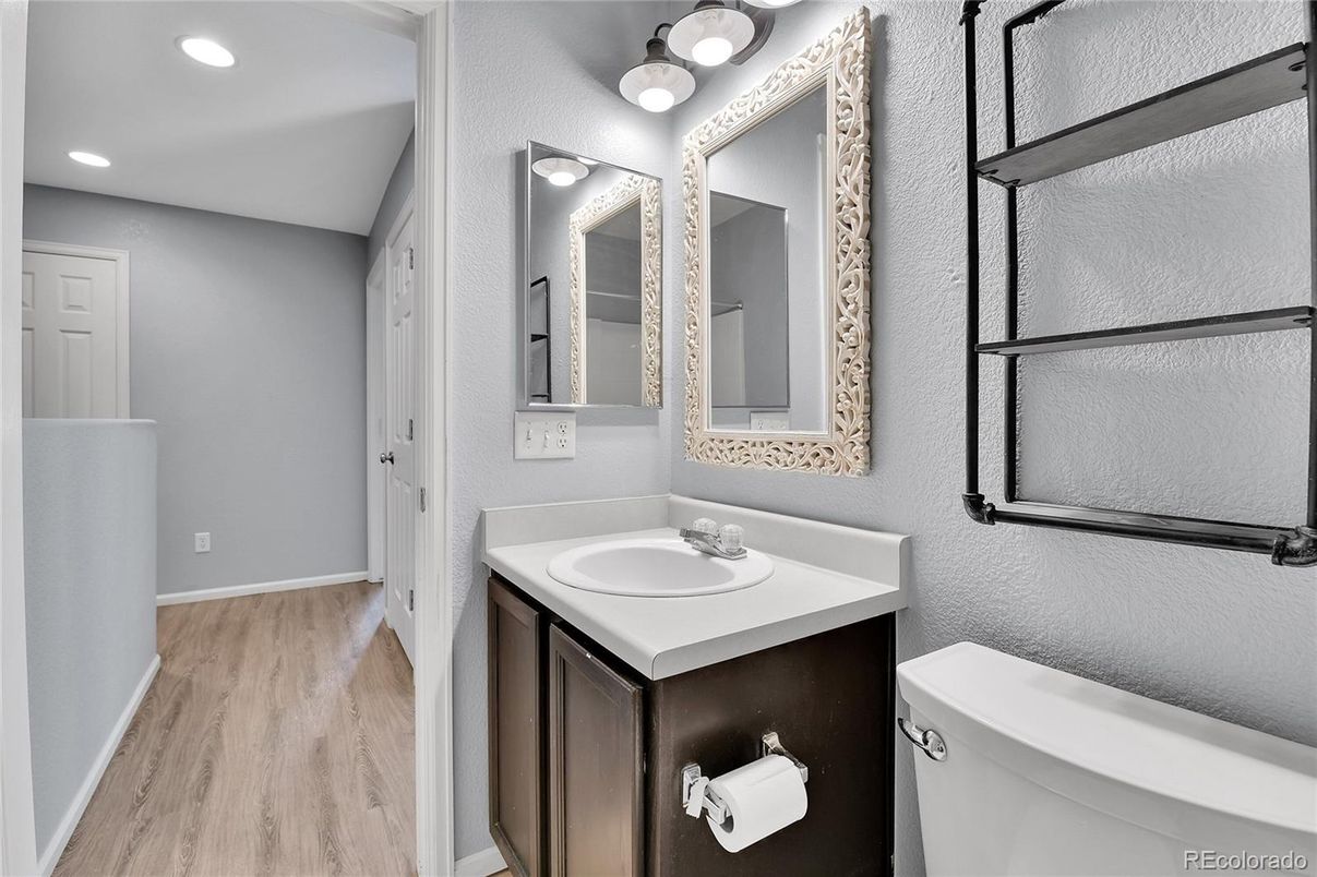 Bathroom, Interior, Recessed Lighting, Wood Texture Flooring