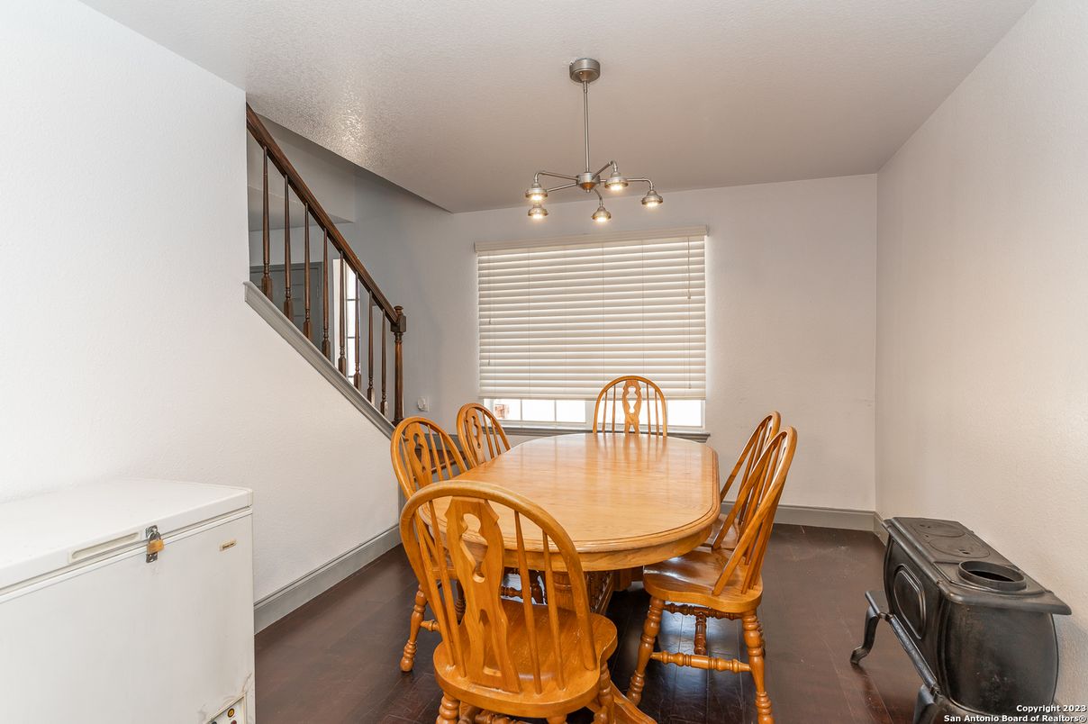 Dining room, Interior, Pendant Lights, Wood Texture Flooring