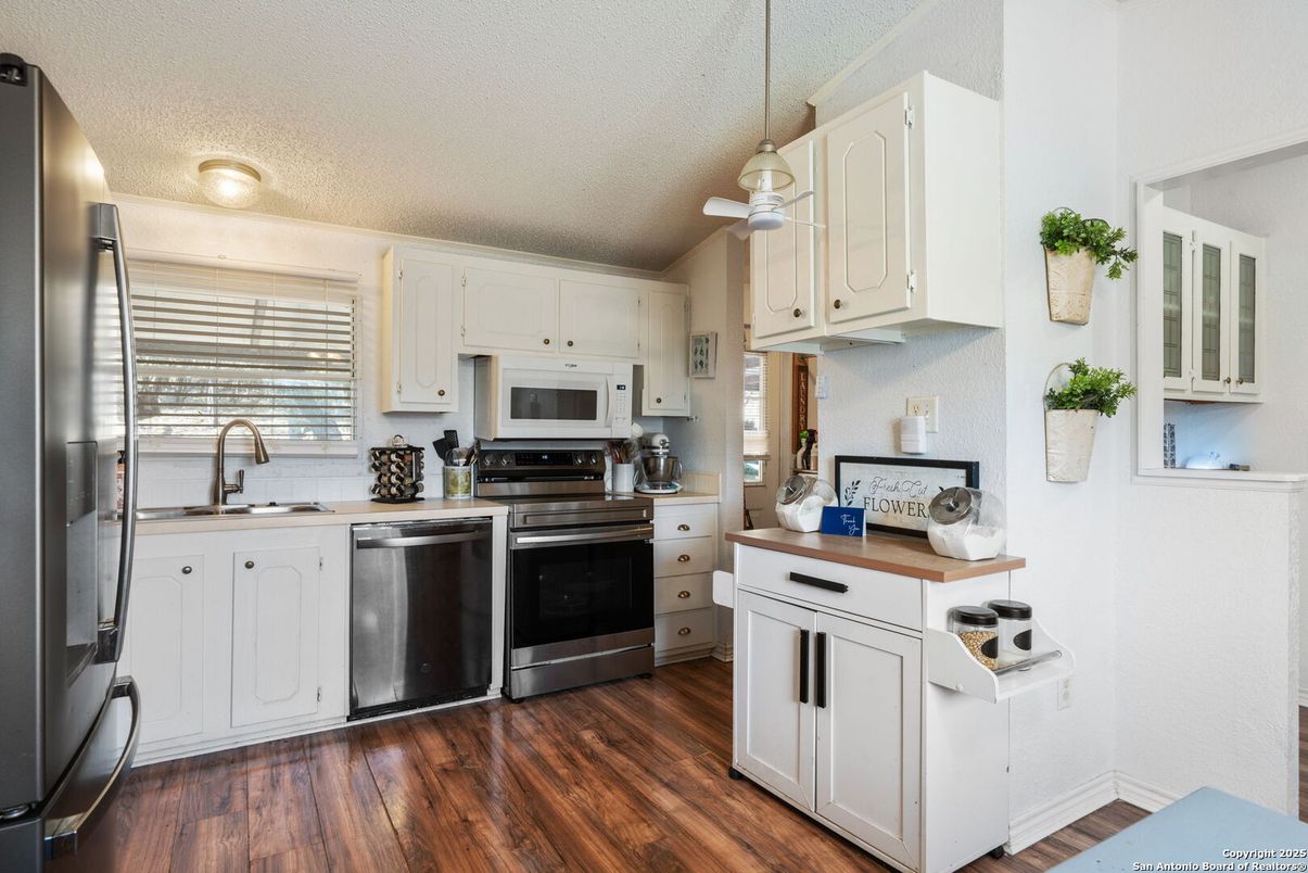 Interior, Kitchen, Pendant Lights, Stainless Steel Appliances, Wood Texture Flooring