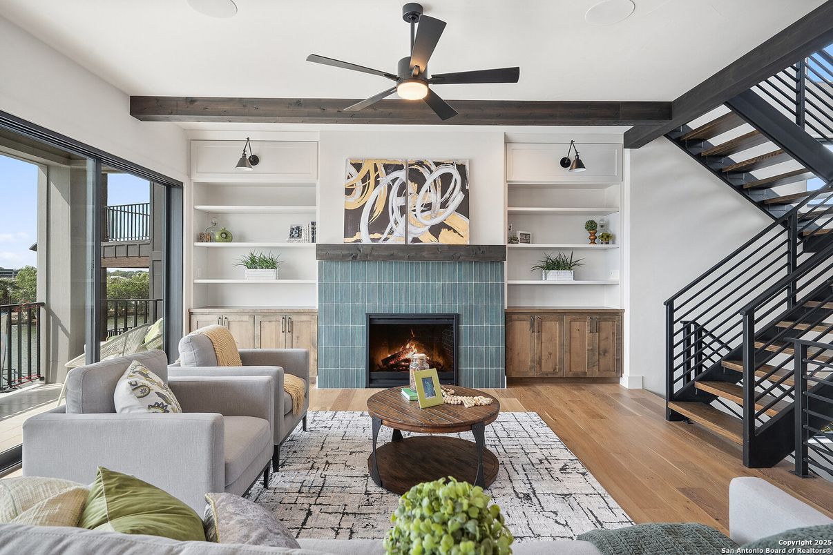 Fireplace, Interior, Living room, Wooden Beams, Wood Texture Flooring
