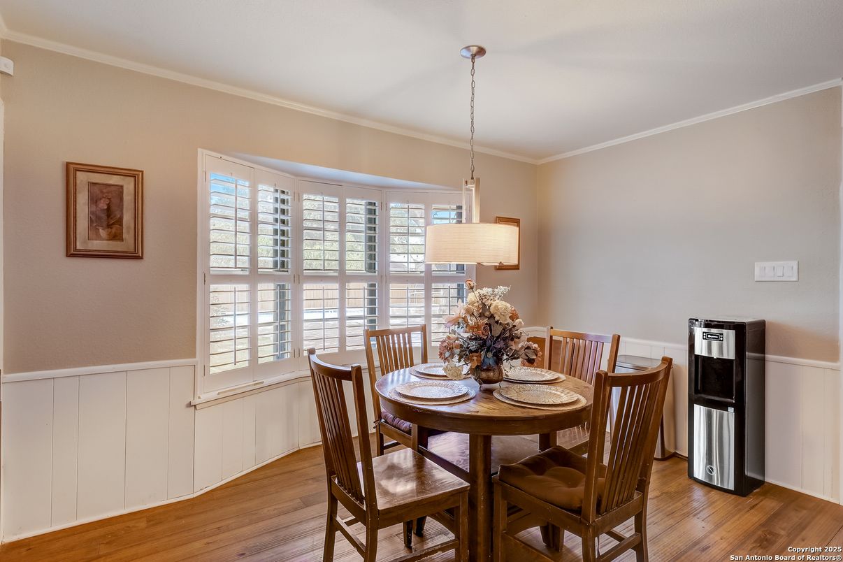 Dining room, Interior, Pendant Lights, Wood Texture Flooring