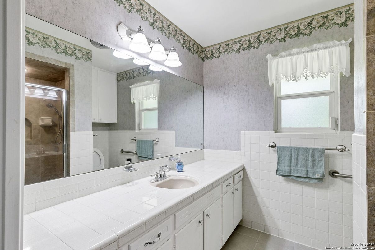 Bathroom, Dual Sink Vanities, Glass Shower, Interior, Tile Countertops