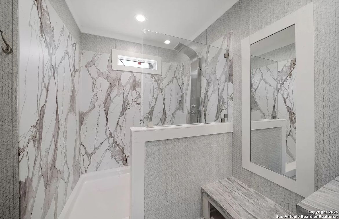Bathroom, Interior, Marble Walls, Recessed Lighting