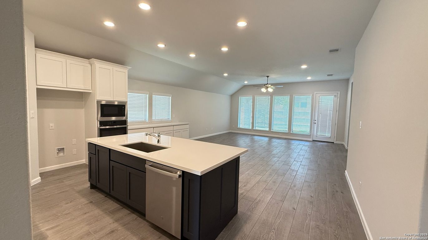 Interior, Kitchen, Recessed Lighting, Wood Texture Flooring