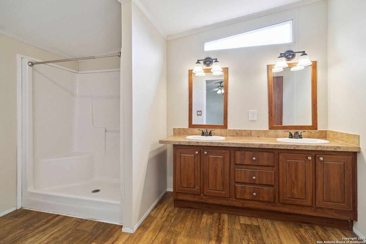 Bathroom, Dual Sink Vanities, Interior, Wood Texture Flooring