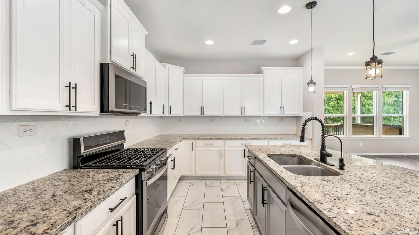 Interior, Kitchen, Marble, Pendant Lights, Recessed Lighting