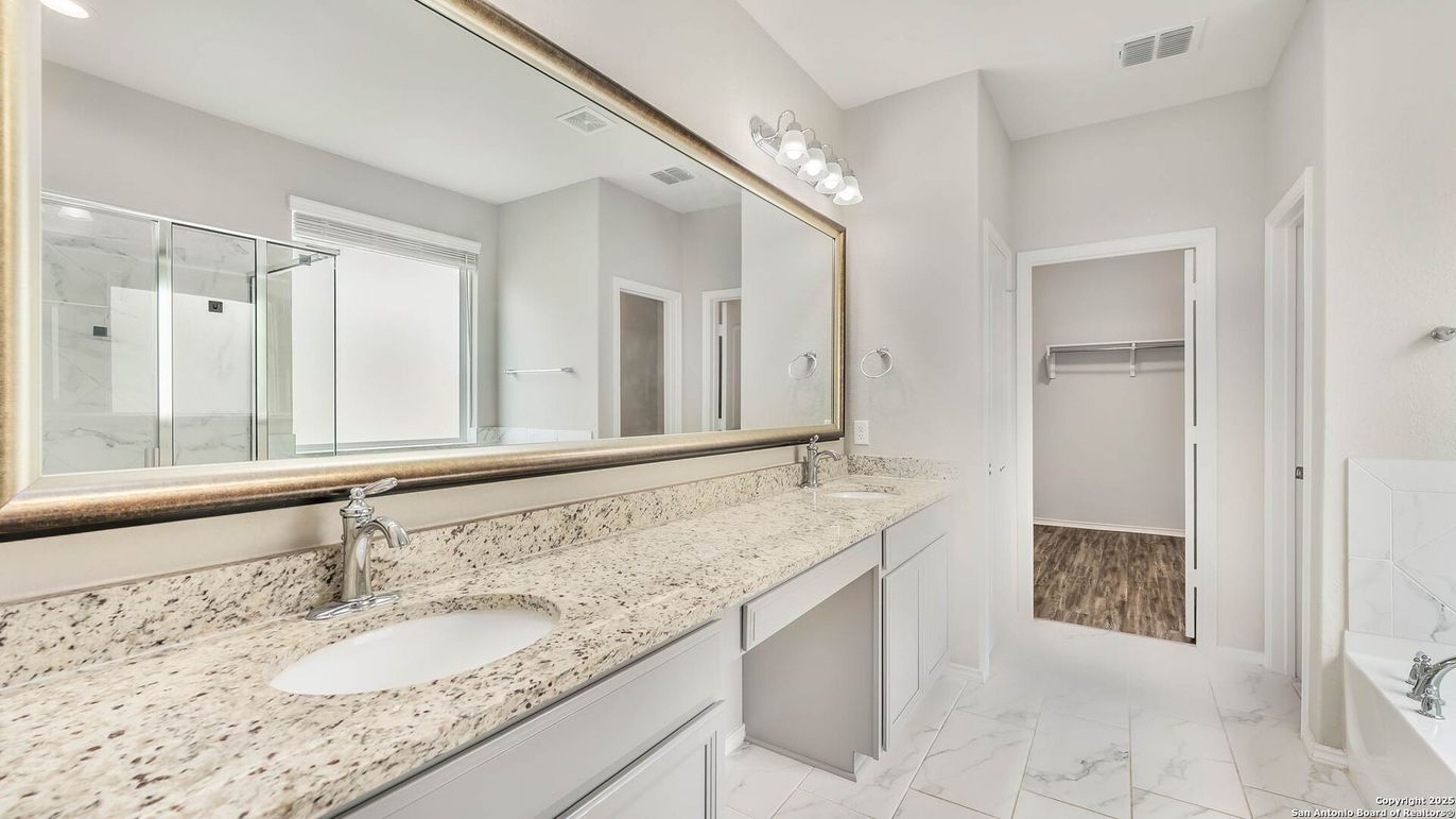 Bathroom, Dual Sink Vanities, Glass Shower, Interior, Marble