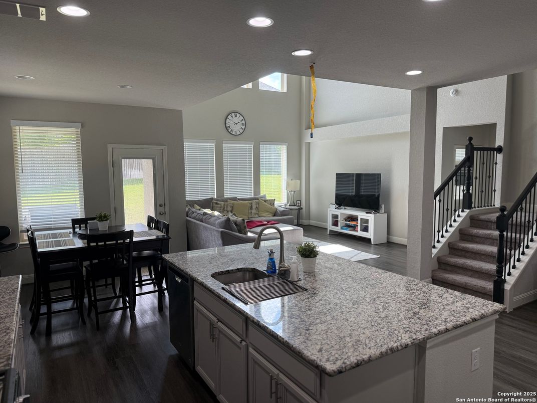 Dining room, Interior, Kitchen, Living room, Recessed Lighting, Wood Texture Flooring