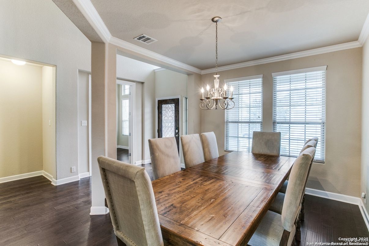 Chandelier, Dining room, Interior, Wood Texture Flooring
