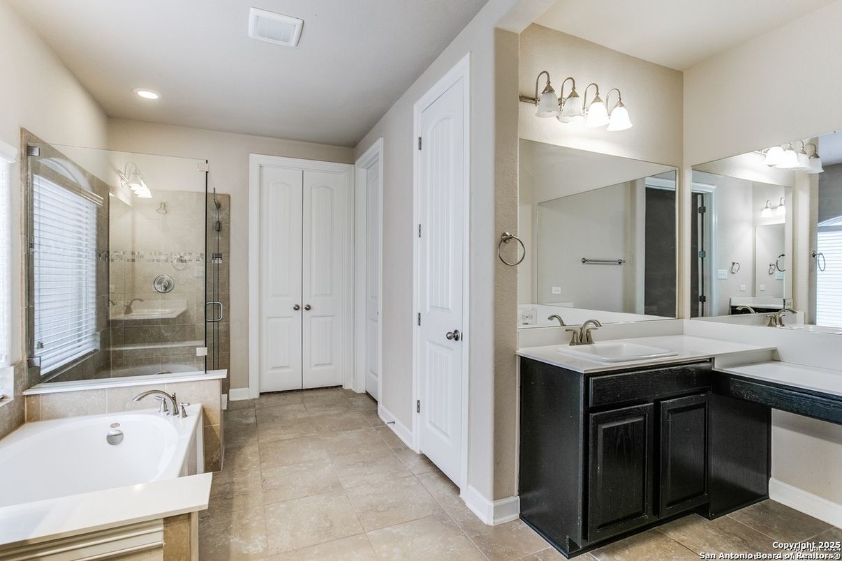 Bathroom, Dual Sink Vanities, Glass Shower, Interior, Recessed Lighting