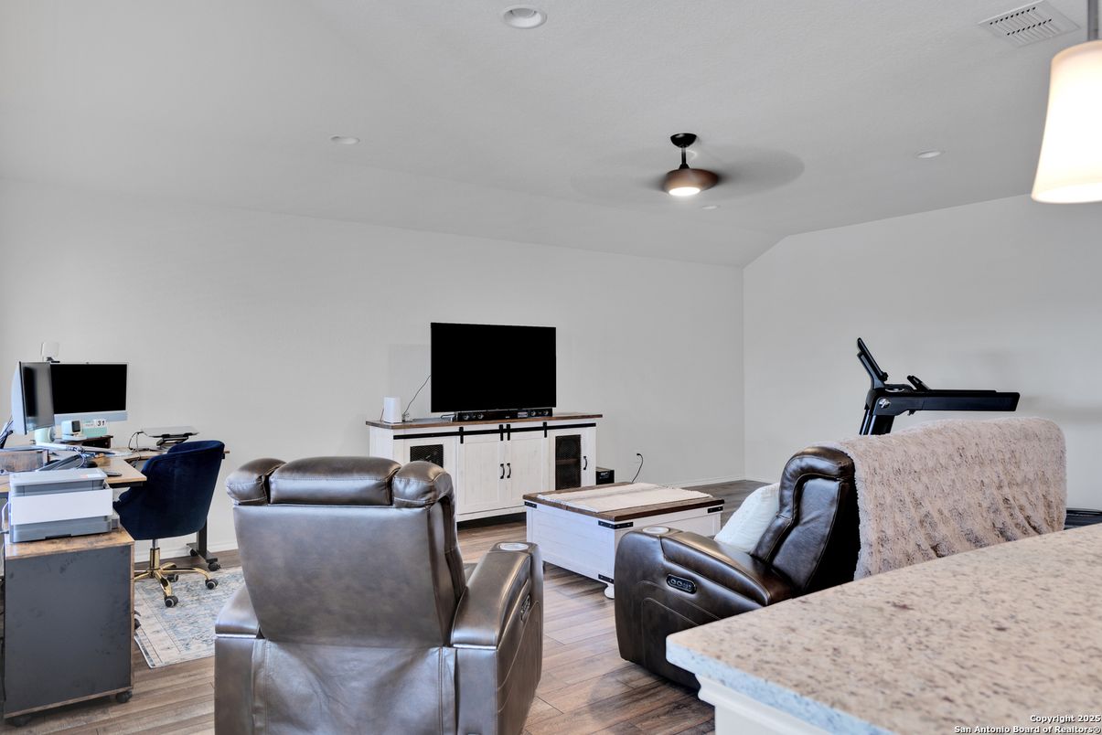 Fitness Equipment, Home Office, Interior, Recessed Lighting, Wood Texture Flooring