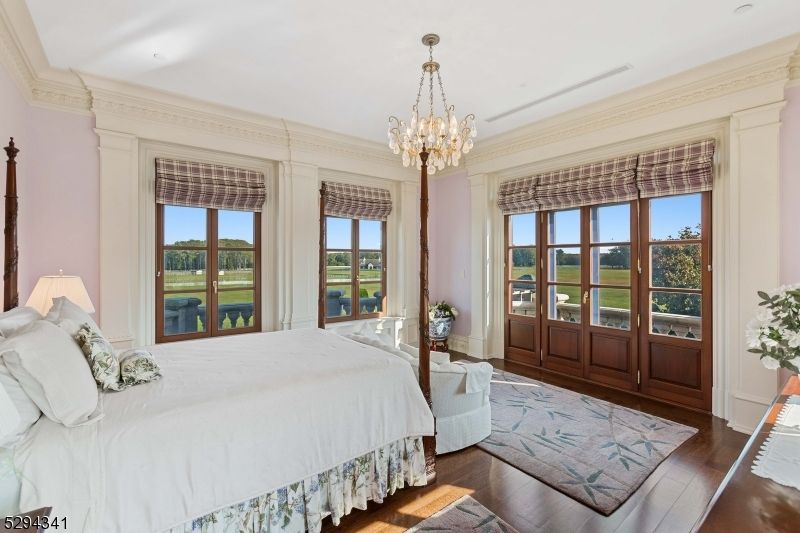 Bedroom, Chandelier, Interior, Wood Texture Flooring