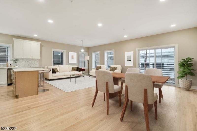 Dining room, Interior, Kitchen, Living room, Pendant Lights, Recessed Lighting, Wood Texture Flooring