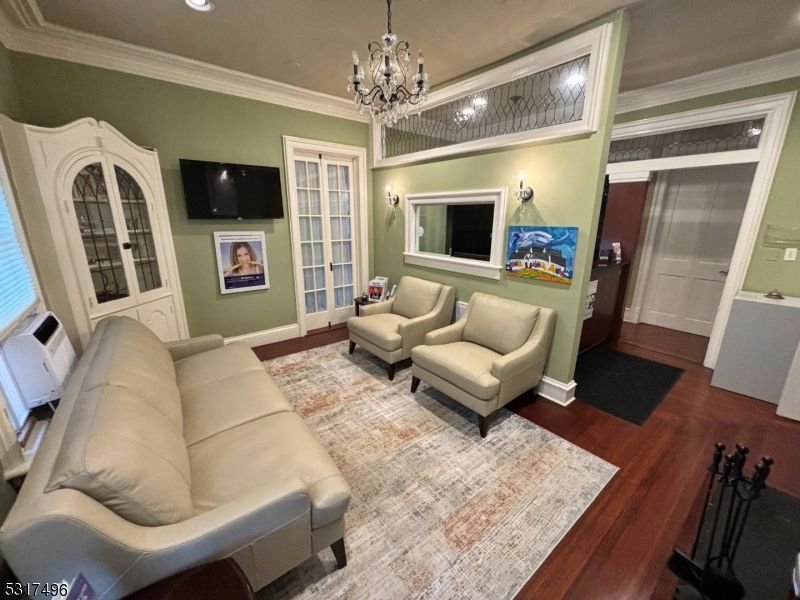 Chandelier, Interior, Living room, Recessed Lighting, Wood Texture Flooring