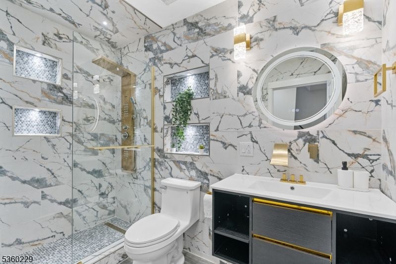 Bathroom, Glass Shower, Interior, Marble Walls