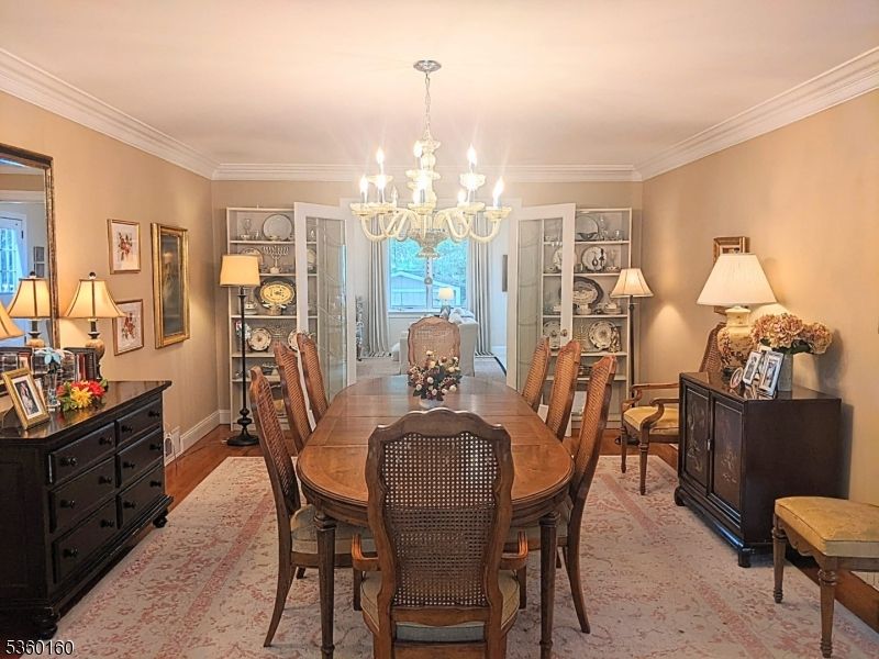Chandelier, Dining room, Interior, Wood Texture Flooring