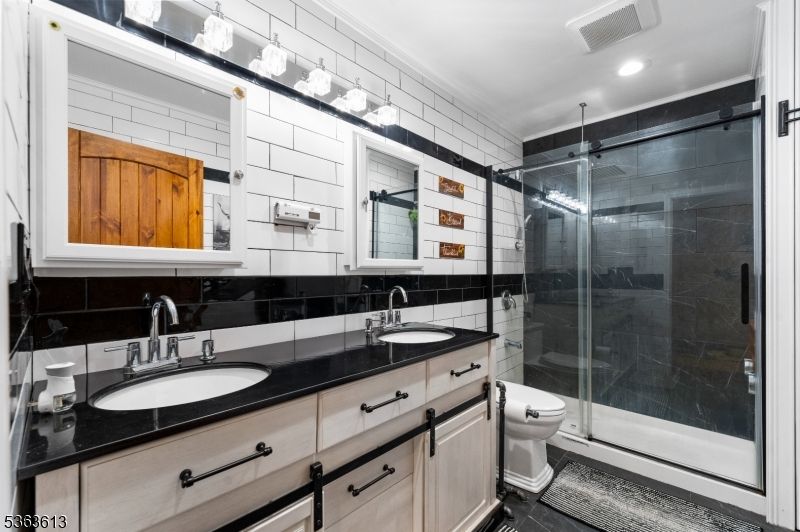 Bathroom, Dual Sink Vanities, Glass Shower, Interior, Recessed Lighting
