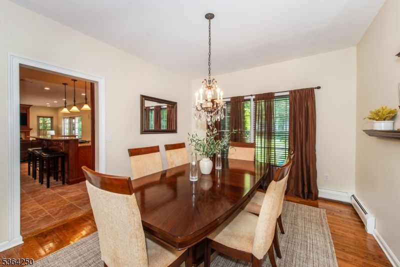 Chandelier, Dining room, Interior, Pendant Lights, Recessed Lighting, Wood Texture Flooring