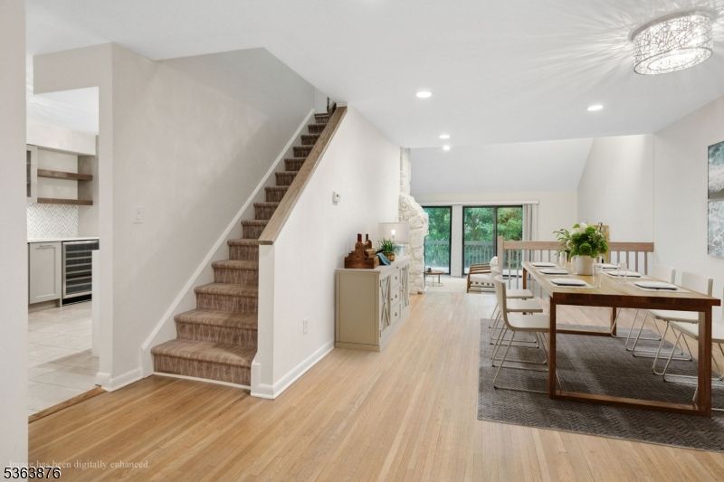 Dining room, Interior, Recessed Lighting, Wood Texture Flooring
