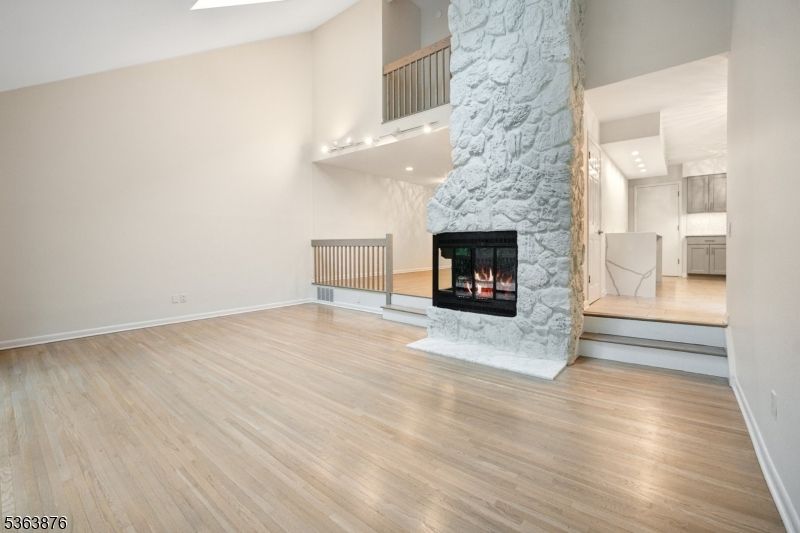 Fireplace, Interior, Recessed Lighting, Wood Texture Flooring