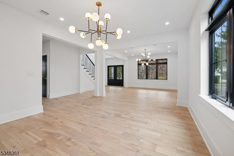 Empty room, Interior, Pendant Lights, Recessed Lighting, Wood Texture Flooring