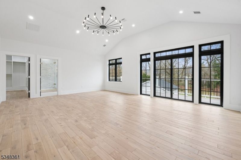 Empty room, Interior, Pendant Lights, Recessed Lighting, Wood Texture Flooring