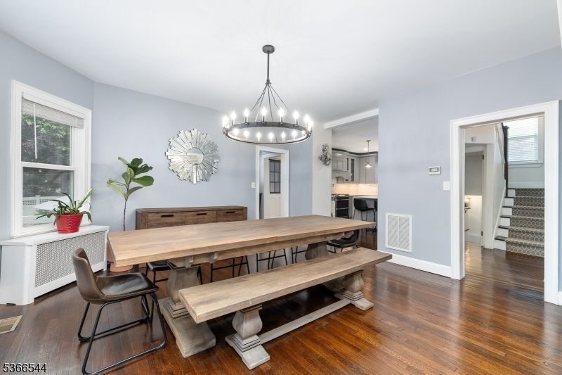 Chandelier, Dining room, Interior, Pendant Lights, Wood Texture Flooring