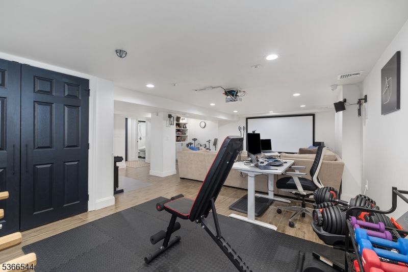 Fitness Equipment, Home Office, Interior, Recessed Lighting, Wood Texture Flooring
