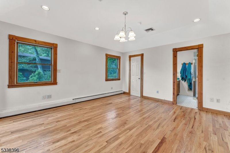 Chandelier, Empty room, Interior, Recessed Lighting, Wood Texture Flooring