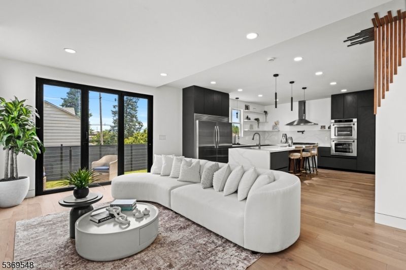 Interior, Kitchen, Living room, Pendant Lights, Recessed Lighting, Stainless Steel Appliances, Wood Texture Flooring