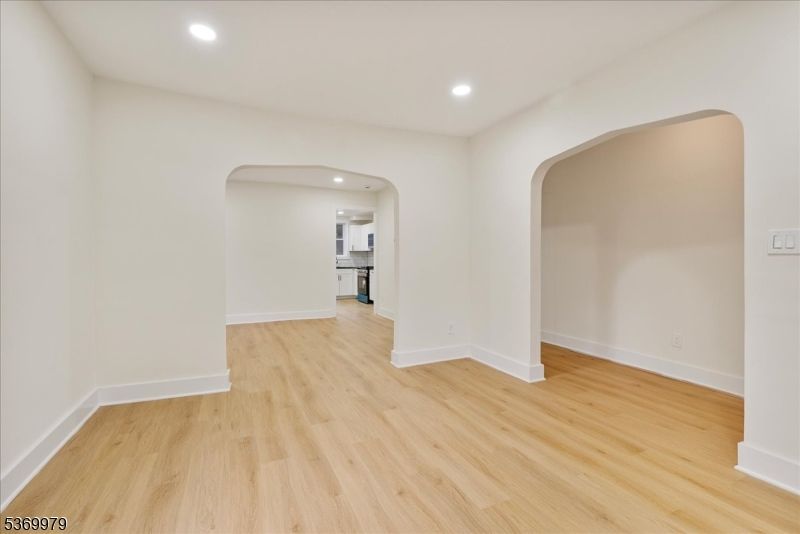 Empty room, Interior, Kitchen, Recessed Lighting, Wood Texture Flooring