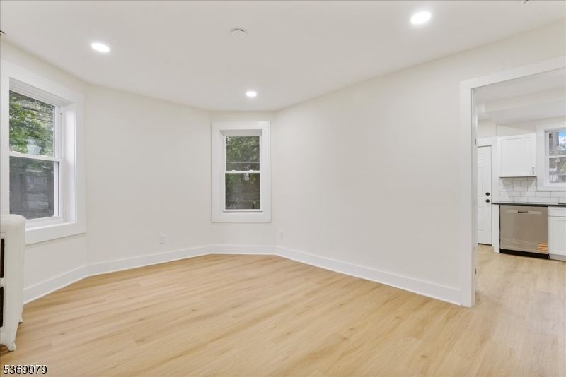 Empty room, Interior, Kitchen, Recessed Lighting, Wood Texture Flooring
