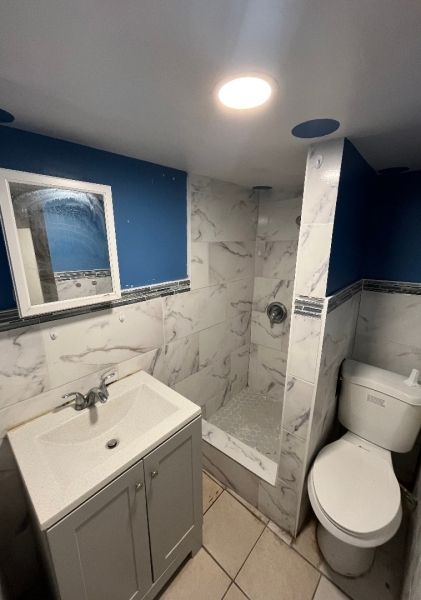 Bathroom, Interior, Marble Walls, Recessed Lighting