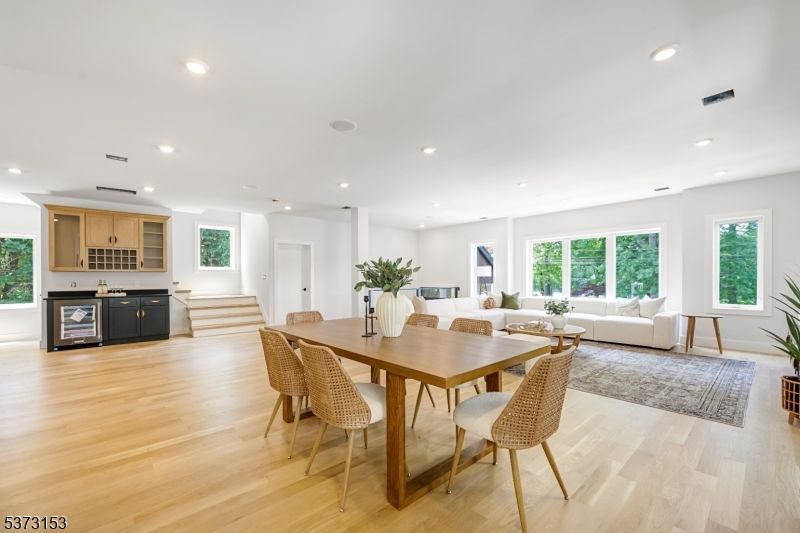 Dining room, Interior, Kitchen, Living room, Recessed Lighting, Wood Texture Flooring