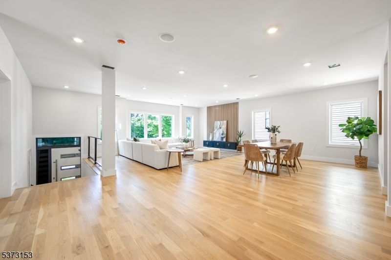 Dining room, Interior, Living room, Recessed Lighting, Wood Texture Flooring