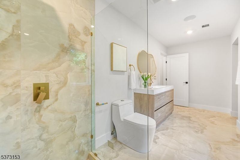 Bathroom, Glass Shower, Interior, Marble, Recessed Lighting