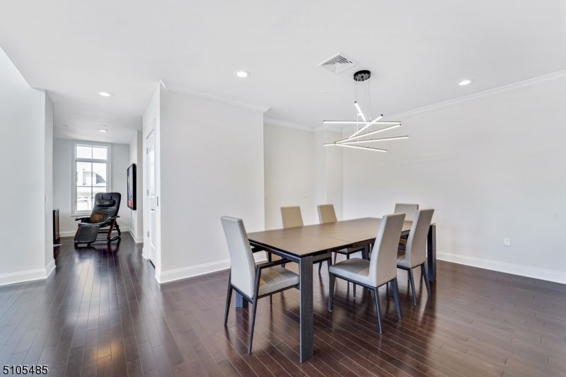 Dining room, Interior, Pendant Lights, Recessed Lighting, Wood Texture Flooring