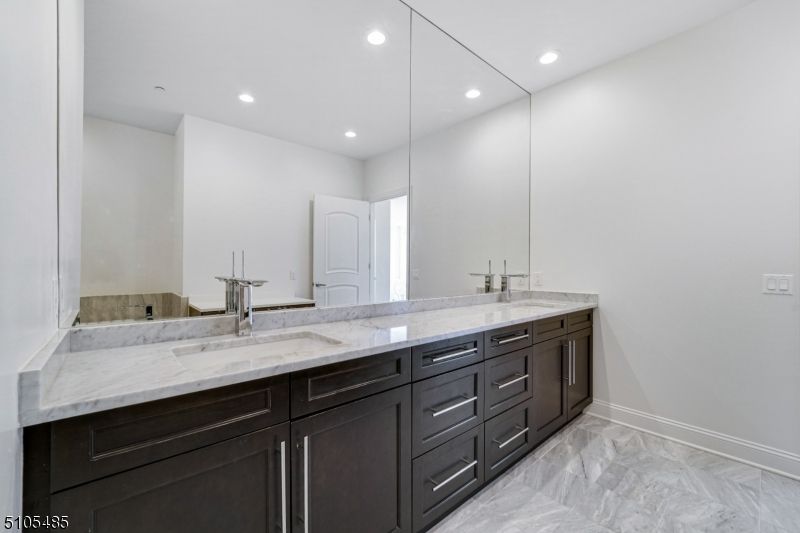 Bathroom, Dual Sink Vanities, Interior, Marble, Recessed Lighting