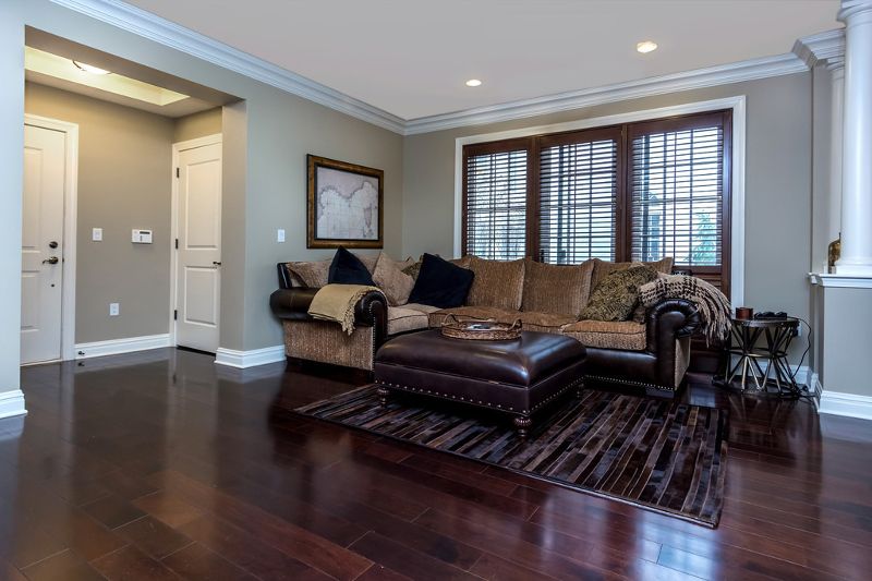 Dining room, Interior, Living room, Recessed Lighting, Wood Texture Flooring