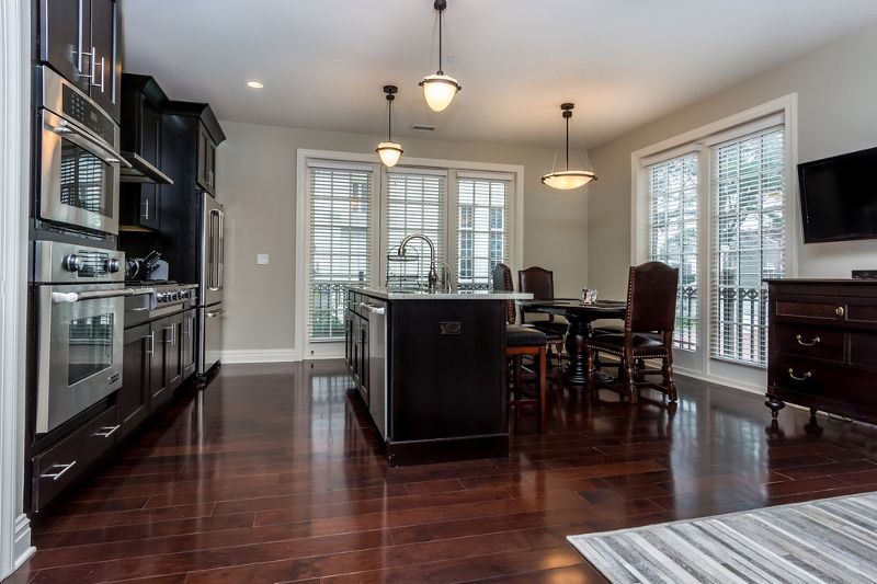 Dining room, Interior, Kitchen, Pendant Lights, Recessed Lighting, Wood Texture Flooring