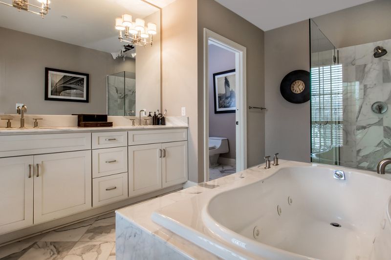 Bathroom, Dual Sink Vanities, Glass Shower, Interior, Marble