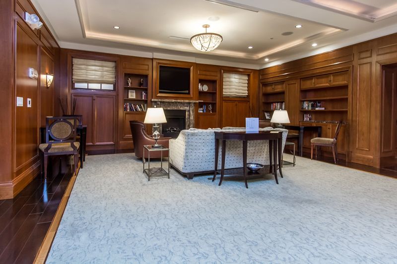 Fireplace, Home Office, Interior, Recessed Lighting, Wood Texture Flooring, Wooden Walls